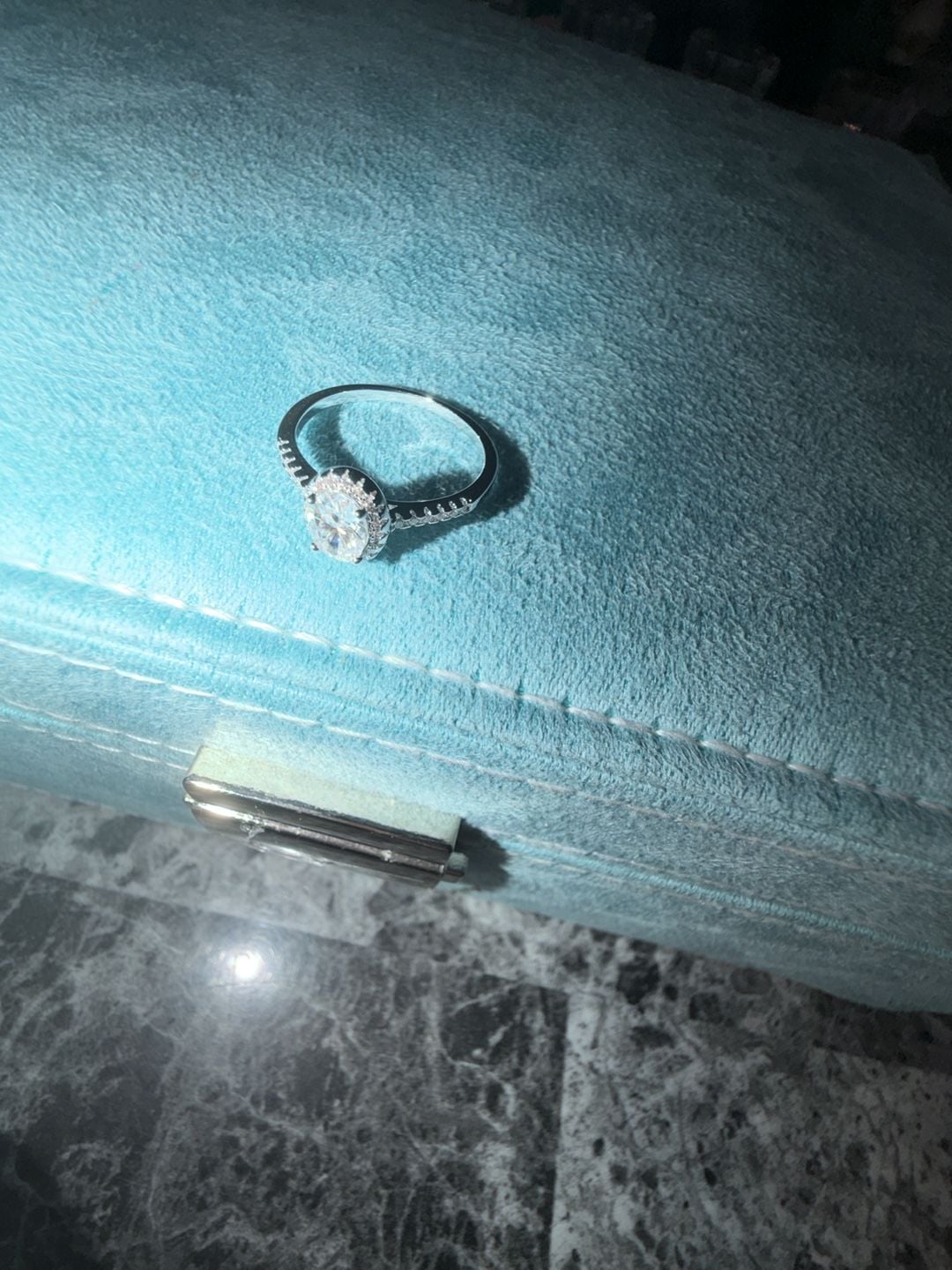 Oval Cut Moissanite Ring with Halo Setting and GRA Certification size 9 3