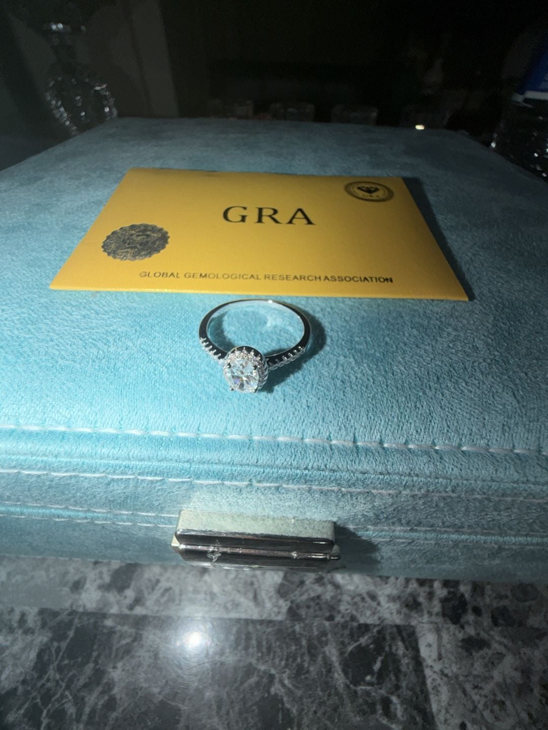 Oval Cut Moissanite Ring with Halo Setting and GRA Certification size 9 4