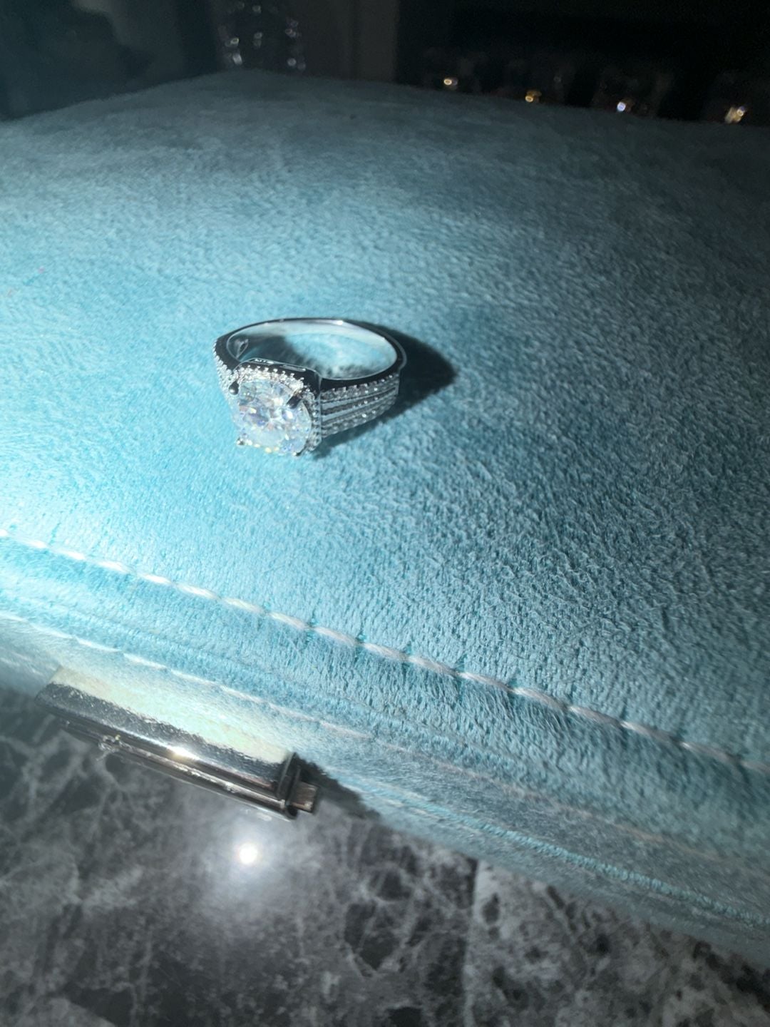 GRA Certified Round Cut Moissanite with Pave Split Shank size 9 2