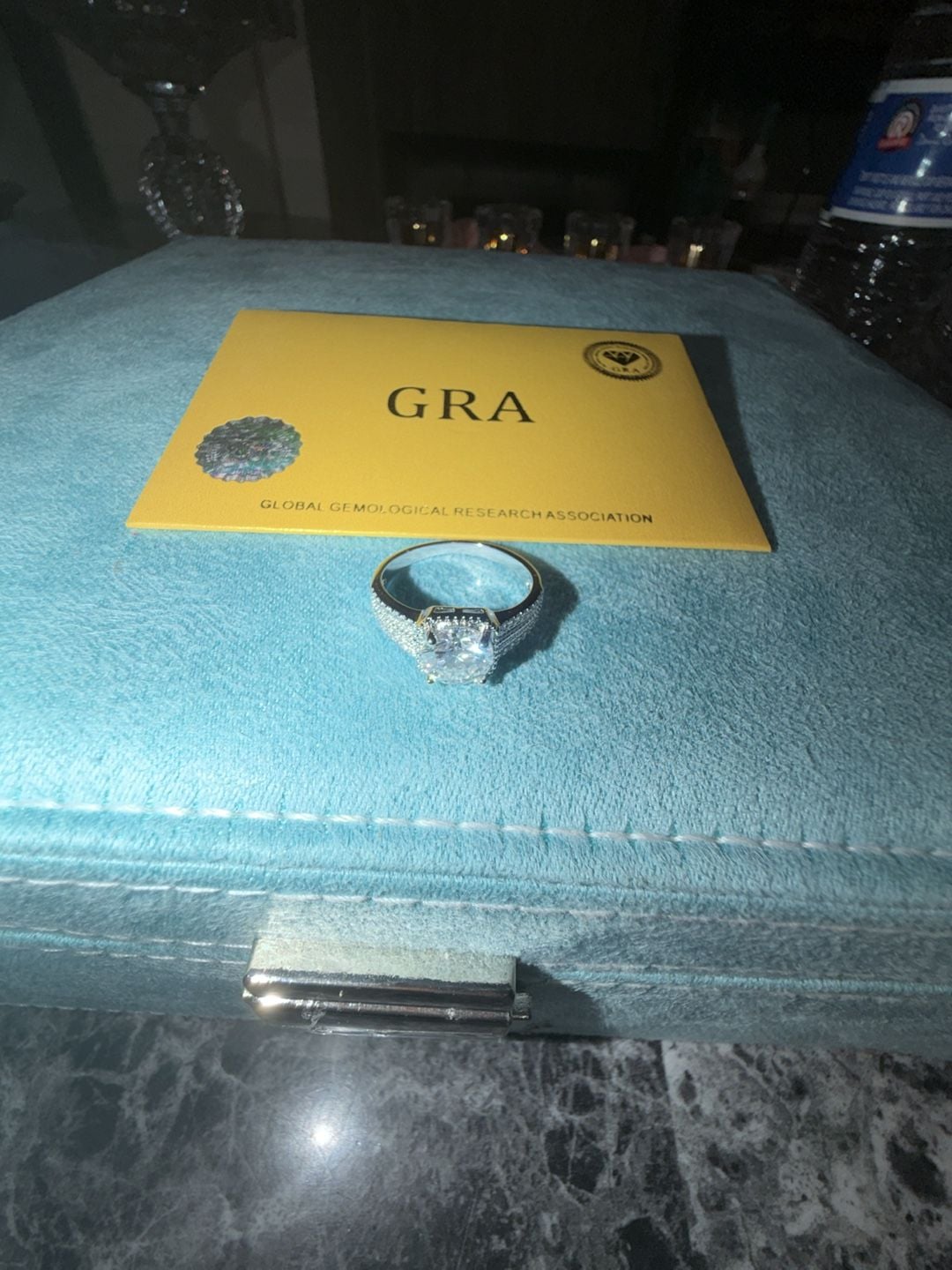 GRA Certified Round Cut Moissanite with Pave Split Shank size 9 4