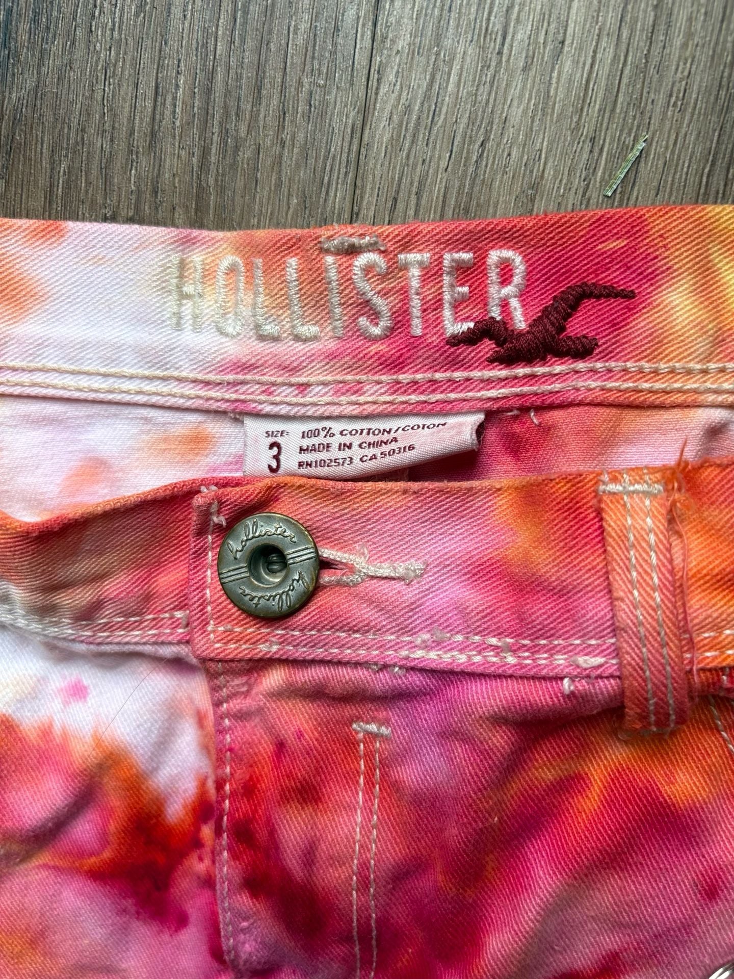 Hollister 1922 Pink and Yellow Tie-Dye Distressed Denim Mini Skirt 5