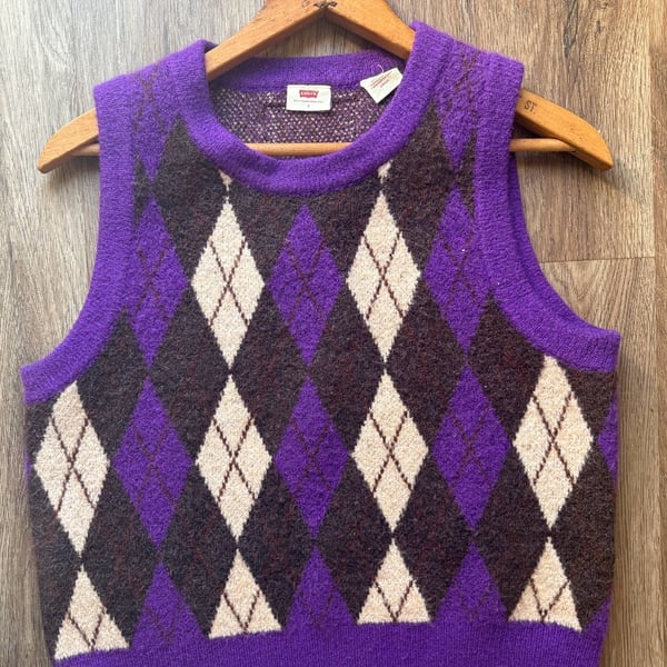 Levi's Deja Vu Kirsten Argyle Sweater Vest Purple Brown