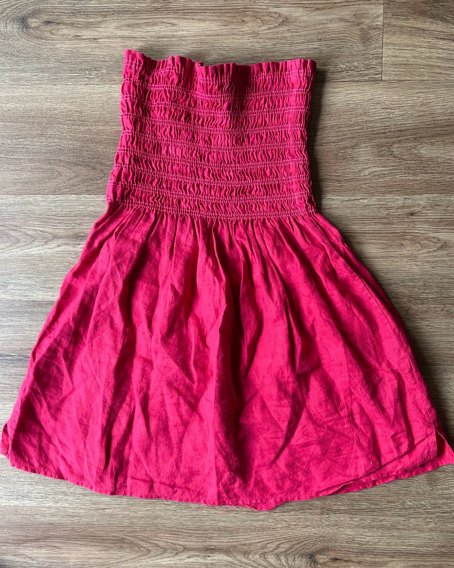 Frenz 100% Handkerchief Linen Smocked Tube Mini Dress, Fuchsia, Size M 2