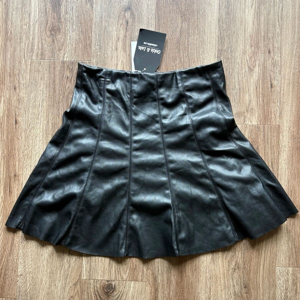 Ookie & Lala Black Faux Leather Skater Mini Skirt