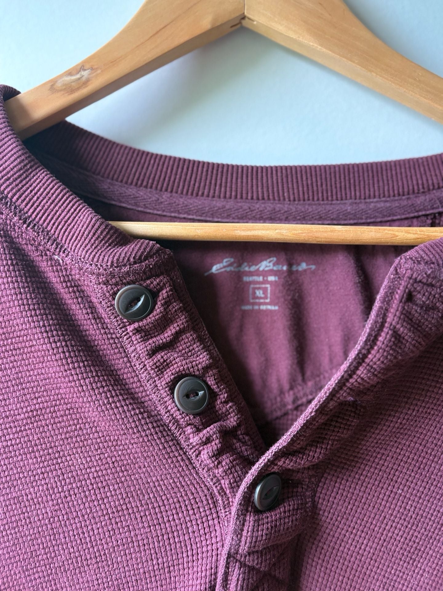 Eddie Bauer Men's Burgundy Waffle Knit Long Sleeve Thermal Henley 2