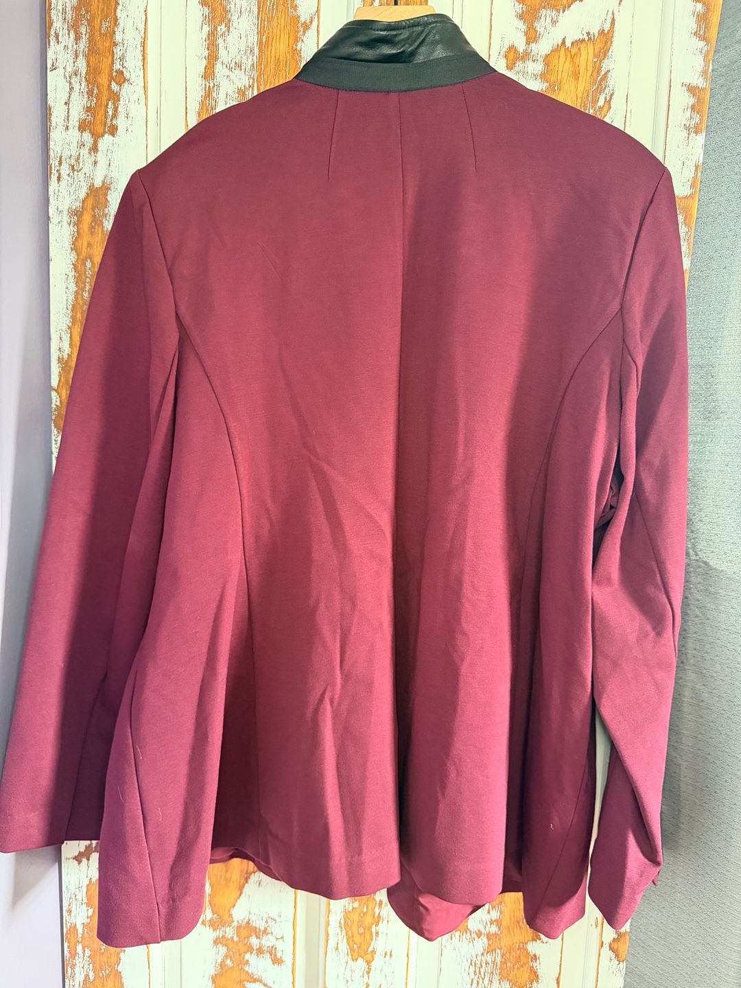 Lane Bryant The Bryant Blazer Size 28 Burgundy Faux Black Leather Trim Workwear 3