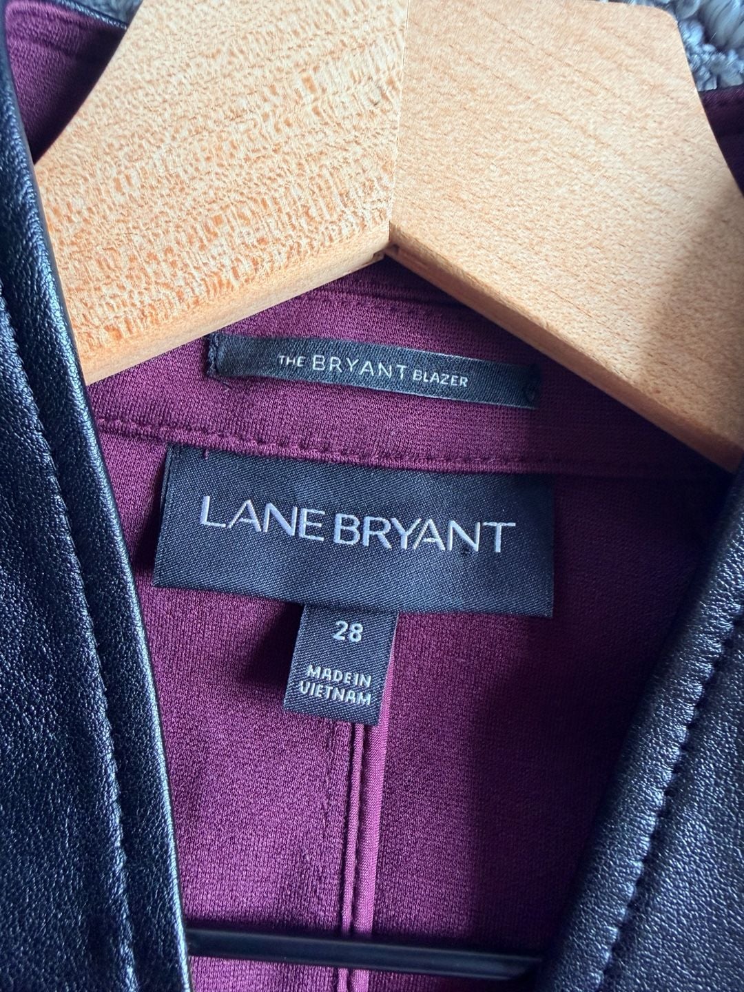 Lane Bryant The Bryant Blazer Size 28 Burgundy Faux Black Leather Trim Workwear 4