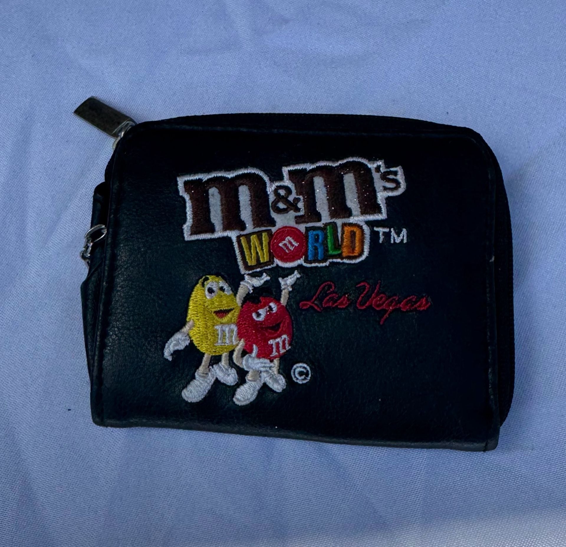 M&M's World Las Vegas Embroidered Black Zippered Coin Purse/Wallet 1