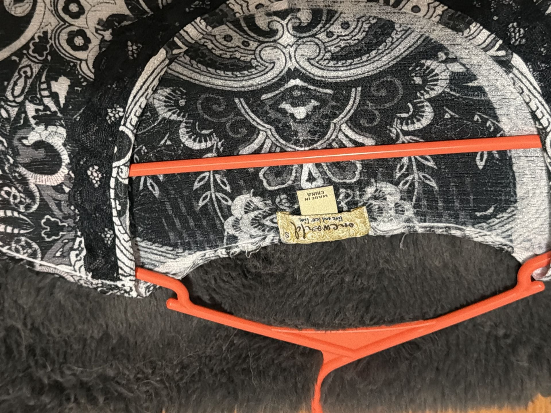 One World Live and Let Live Black and White Paisley Print Boho Blouse with Lace Trim 3