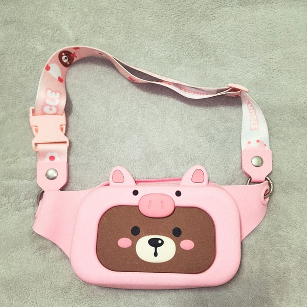 Q Uncle Silicone Cartoon Pig Bear Waist Pouch Crossbody Bag