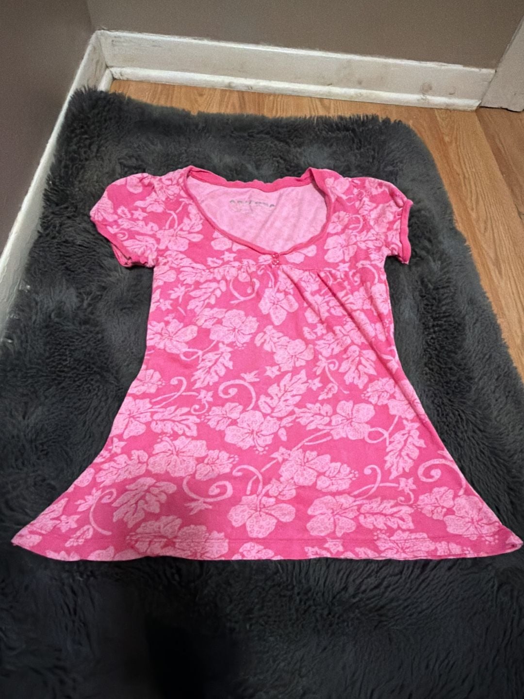 Arizona Jean Company Pink Floral Cap Sleeve Empire Waist Top 1
