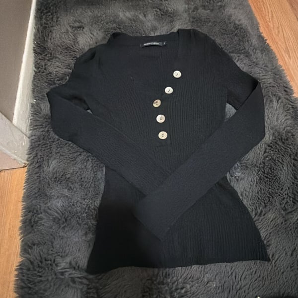Nobody Denim Black Ribbed Knit Long Sleeve Button-Down Top