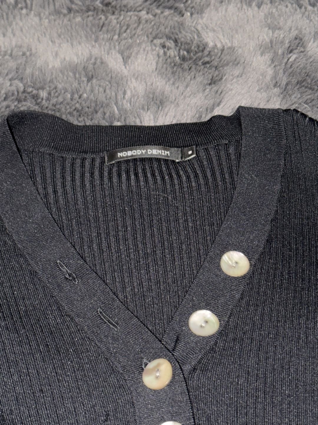 Nobody Denim Black Ribbed Knit Long Sleeve Button-Down Top 4