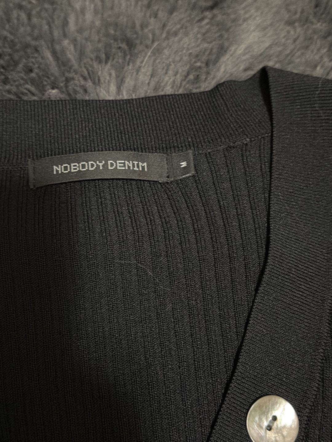 Nobody Denim Black Ribbed Knit Long Sleeve Button-Down Top 5