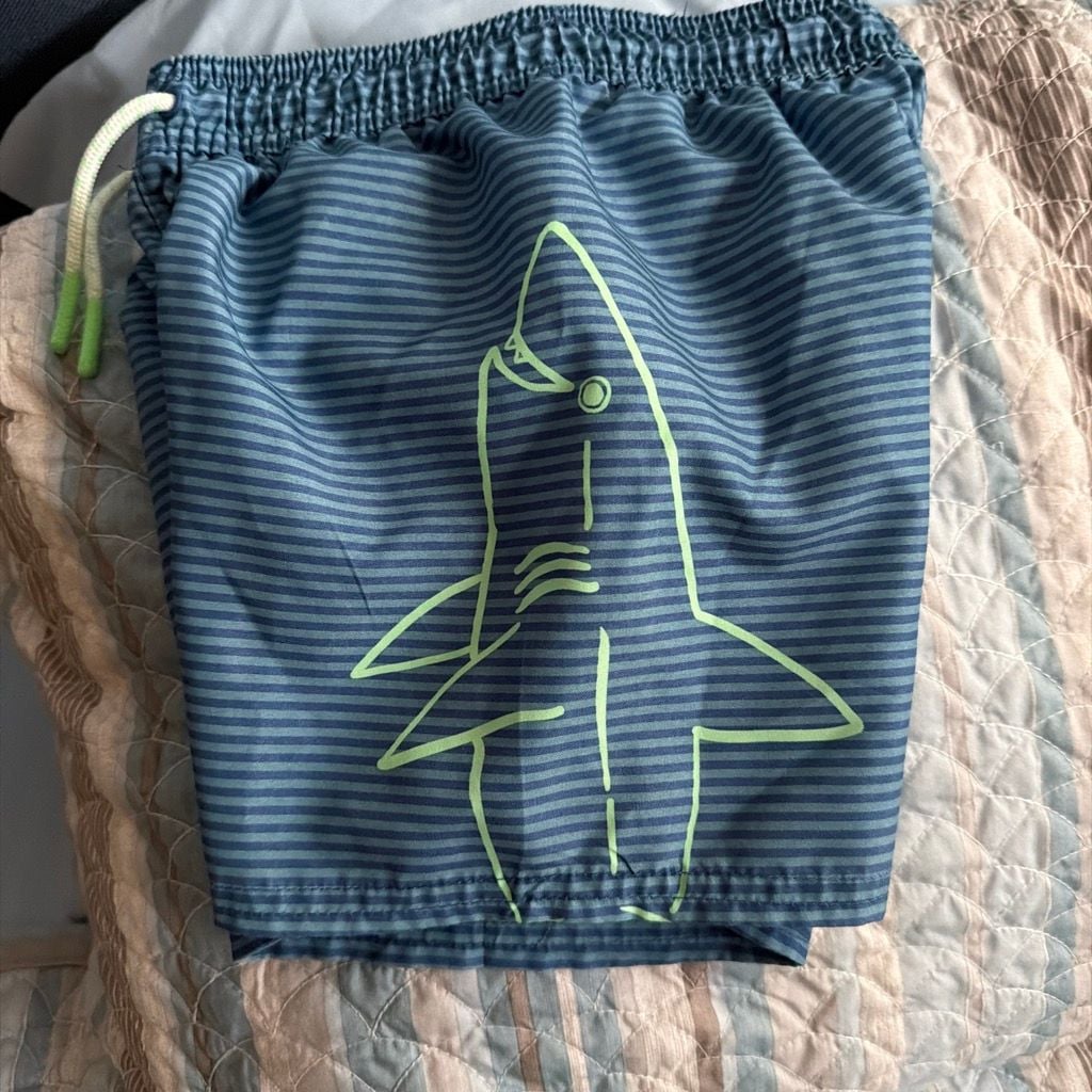 Cat & Jack Boys Striped Shark Print Swim Trunks Size 5T 3