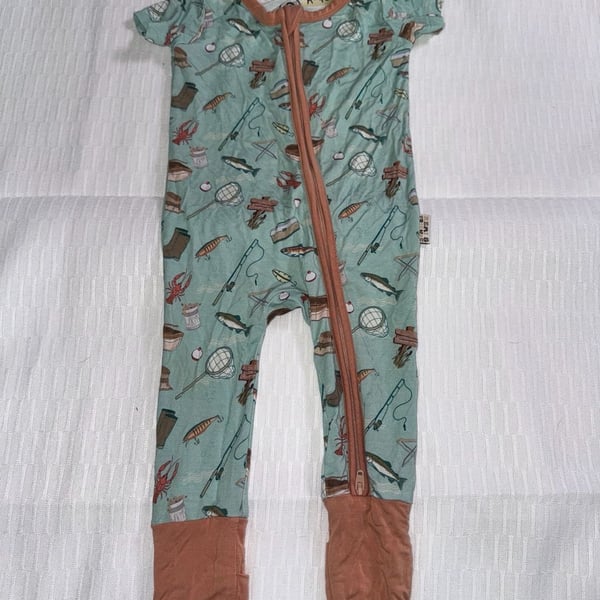 Remi & Friends Fishing Print Short Sleeve Bamboo Romper