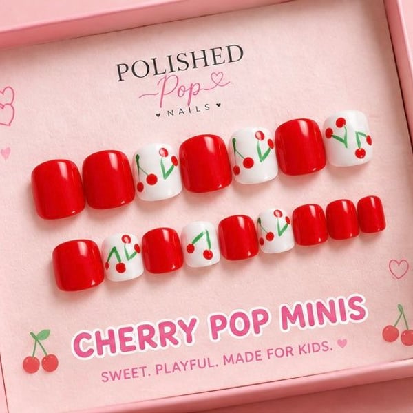 Polished Pop Nails Cherry Pop Minis Press-On Nails for Kids