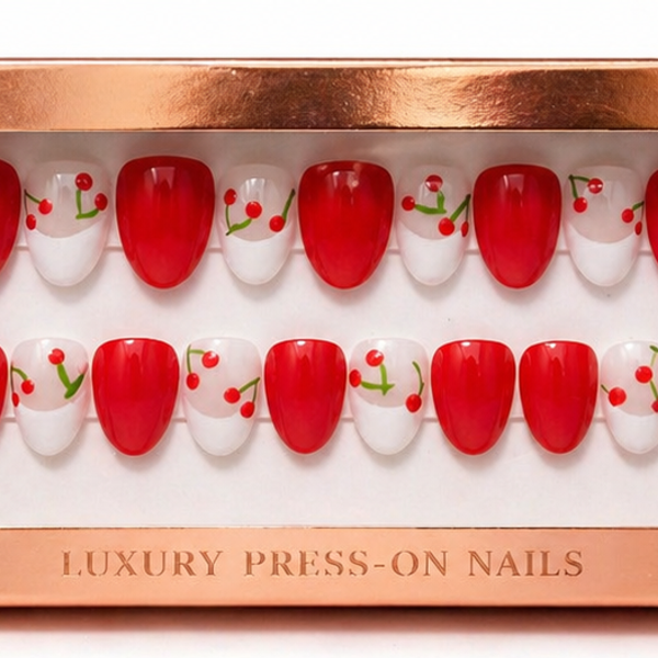 Polished Pop Luxury Press-On Nails in Cherry Red Design