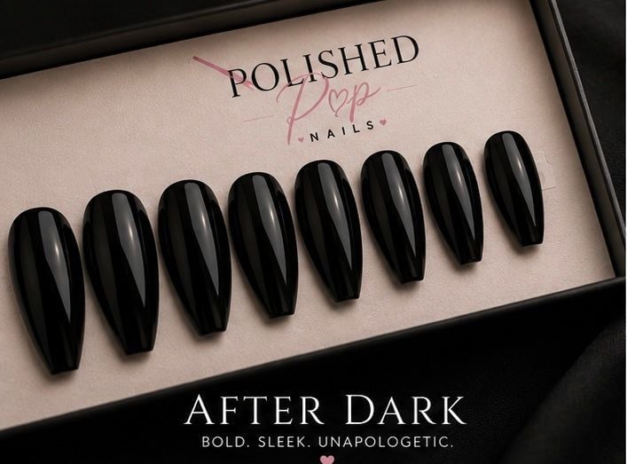Polished Pop Nails After Dark Solid Black Almond Press-On Nails 1