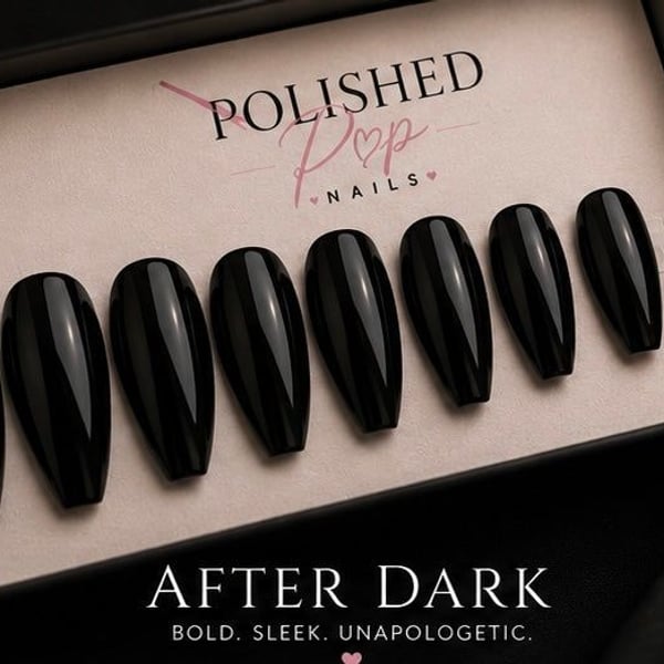 Polished Pop Nails After Dark Solid Black Almond Press-On Nails