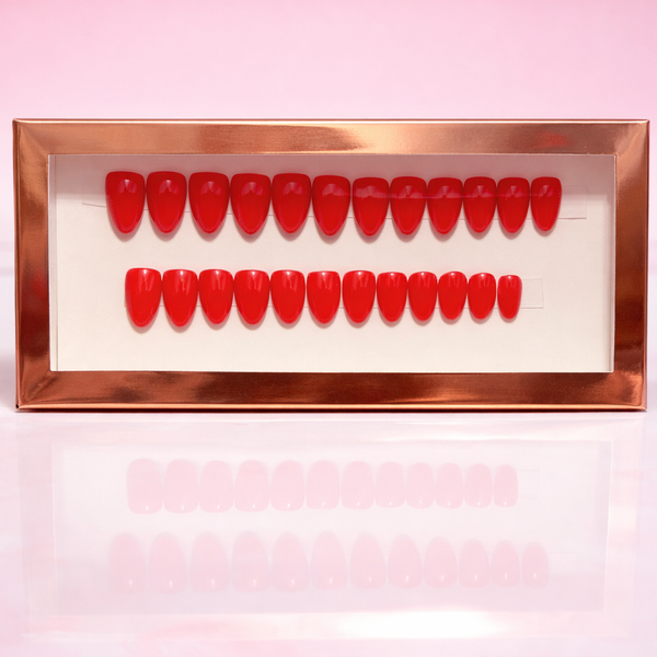 Polished Pop Medium Almond Press-On Nails in Ruby Red