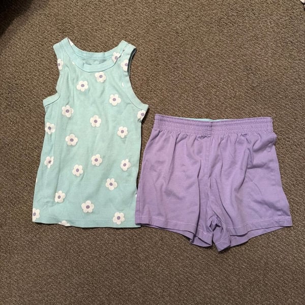 Wonder Nation Girls Ribbed Floral Tank Top and Shorts Set