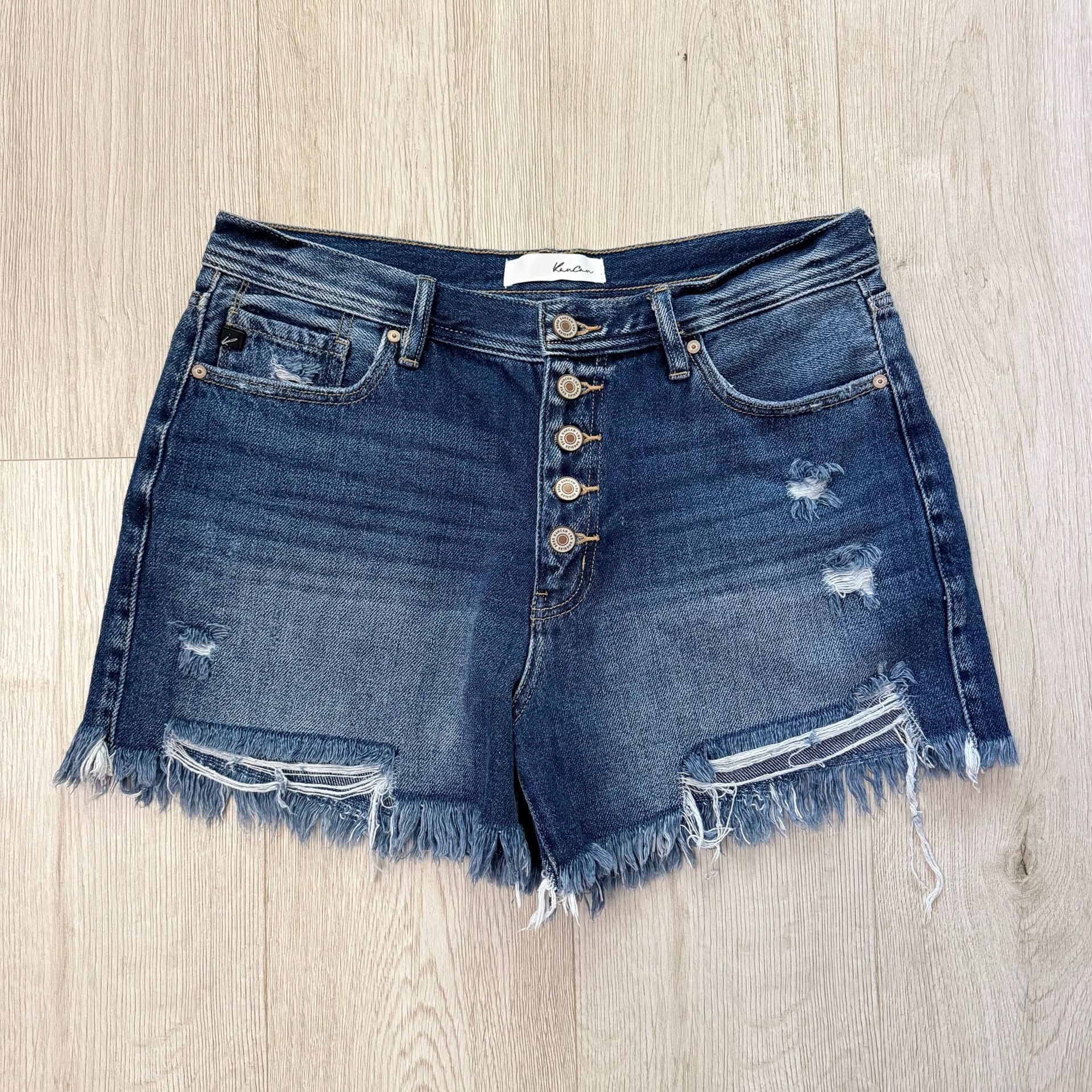 KanCan High Rise Distressed Denim Shorts Size XL 2