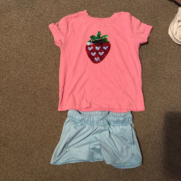 Girls' Flip Sequin Strawberry Graphic T-Shirt and Athletic Shorts Set