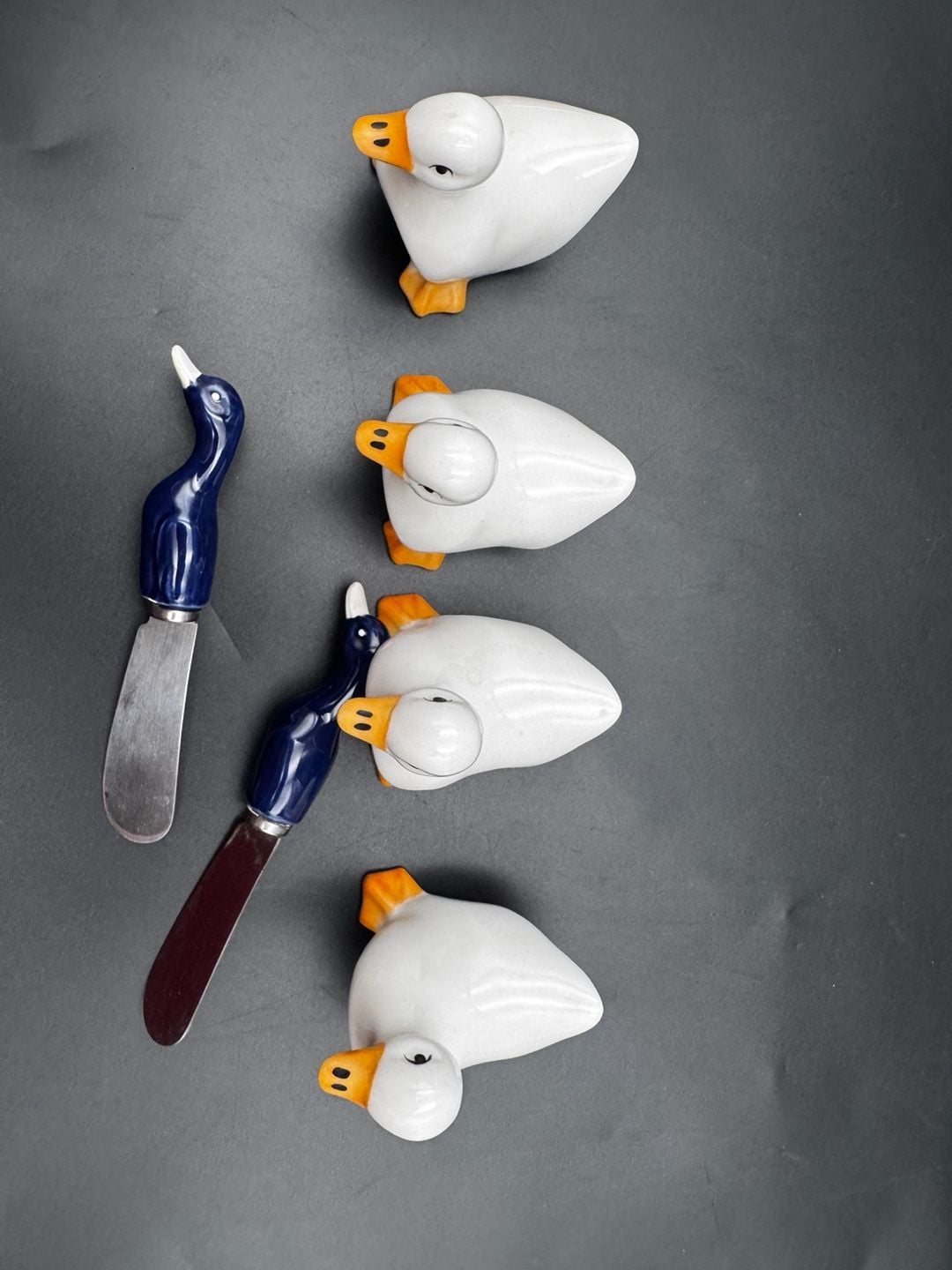 Vintage Shafford Ceramic Duck Napkin Rings and Spreader Set 2