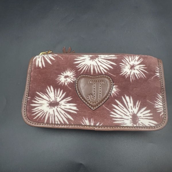 Juicy Couture Vintage Y2K Velour Brown Sunburst Floral Zip-Around Wallet