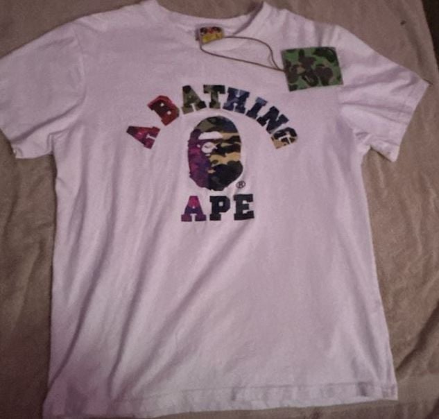 A Bathing Ape Multi-Color Camo College Logo Graphic T-Shirt 2