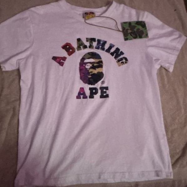 A Bathing Ape Multi-Color Camo College Logo Graphic T-Shirt