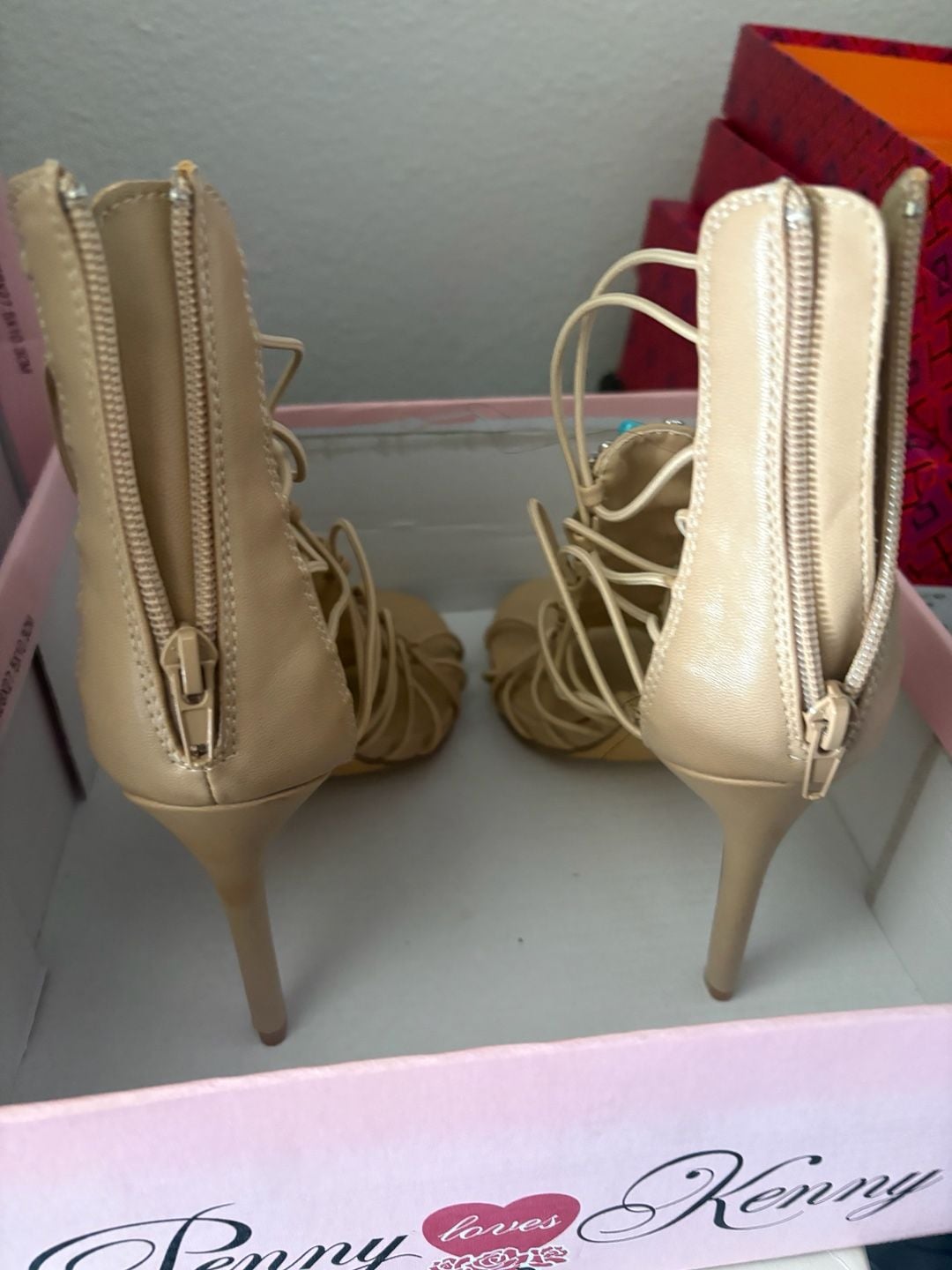 Penny Loves Kenny Dare Nude Stiletto Strappy Beaded Sandals 4