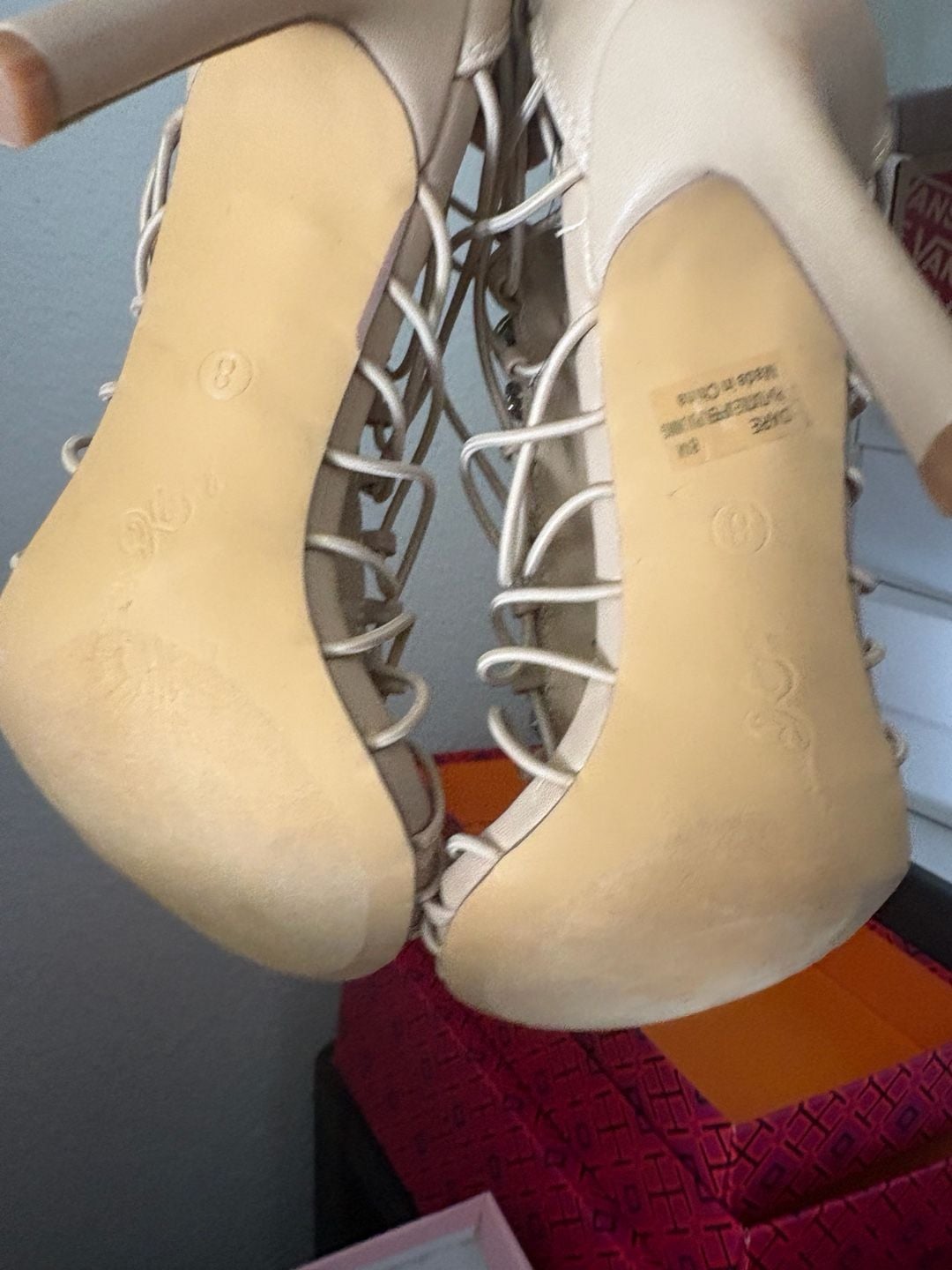 Penny Loves Kenny Dare Nude Stiletto Strappy Beaded Sandals 5