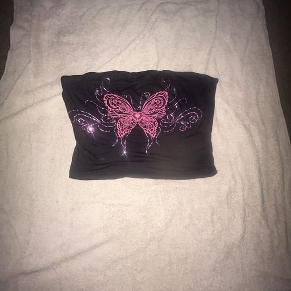 SHEIN ICON Y2K Butterfly Rhinestone Tube Top