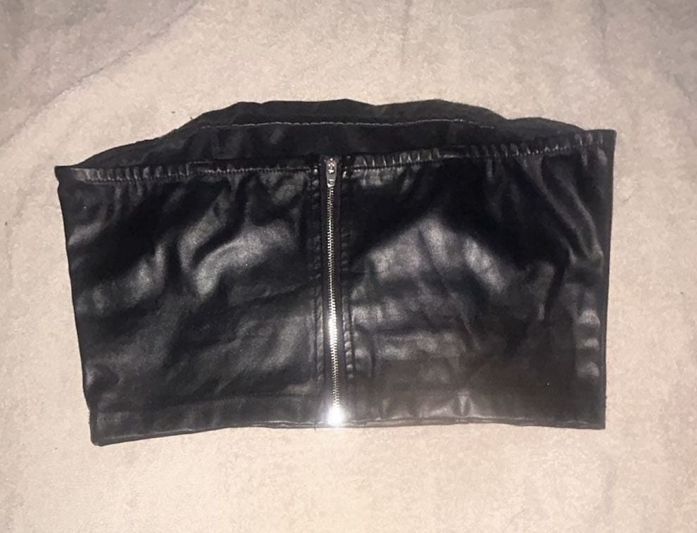 Black Faux Leather Strapless Tube Crop Top with Back Zipper 2