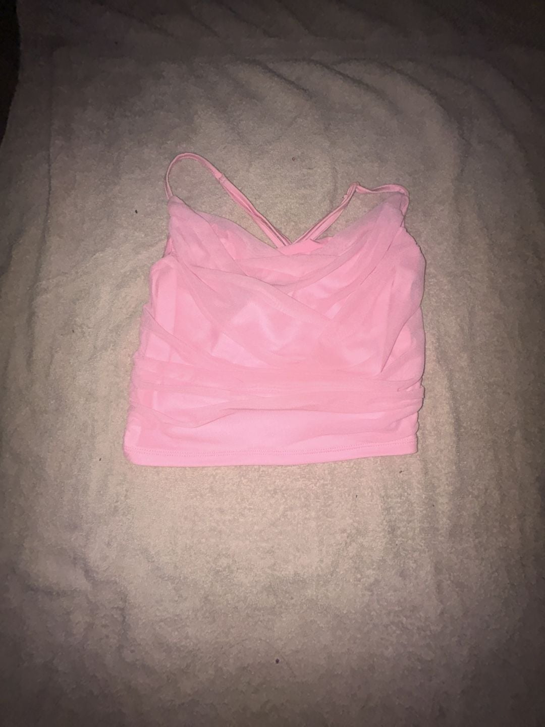 White Fox Boutique Pink Sheer Mesh Ruched Camisole Crop Top 1
