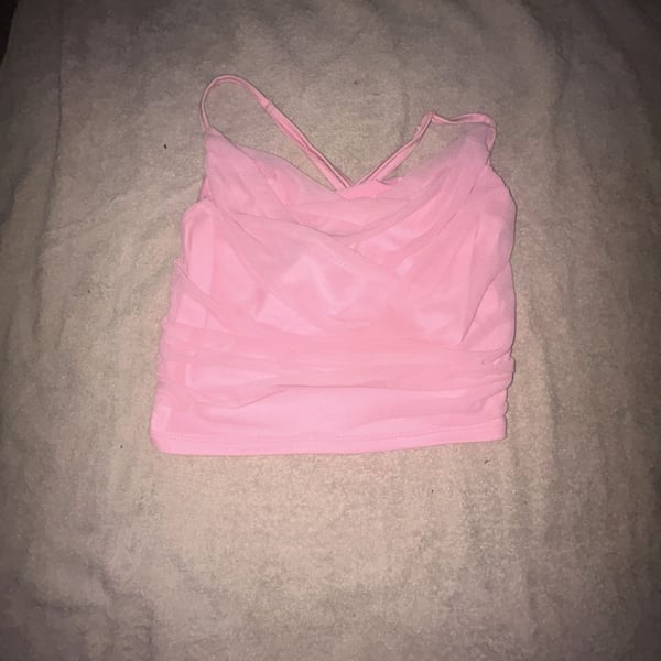 White Fox Boutique Pink Sheer Mesh Ruched Camisole Crop Top