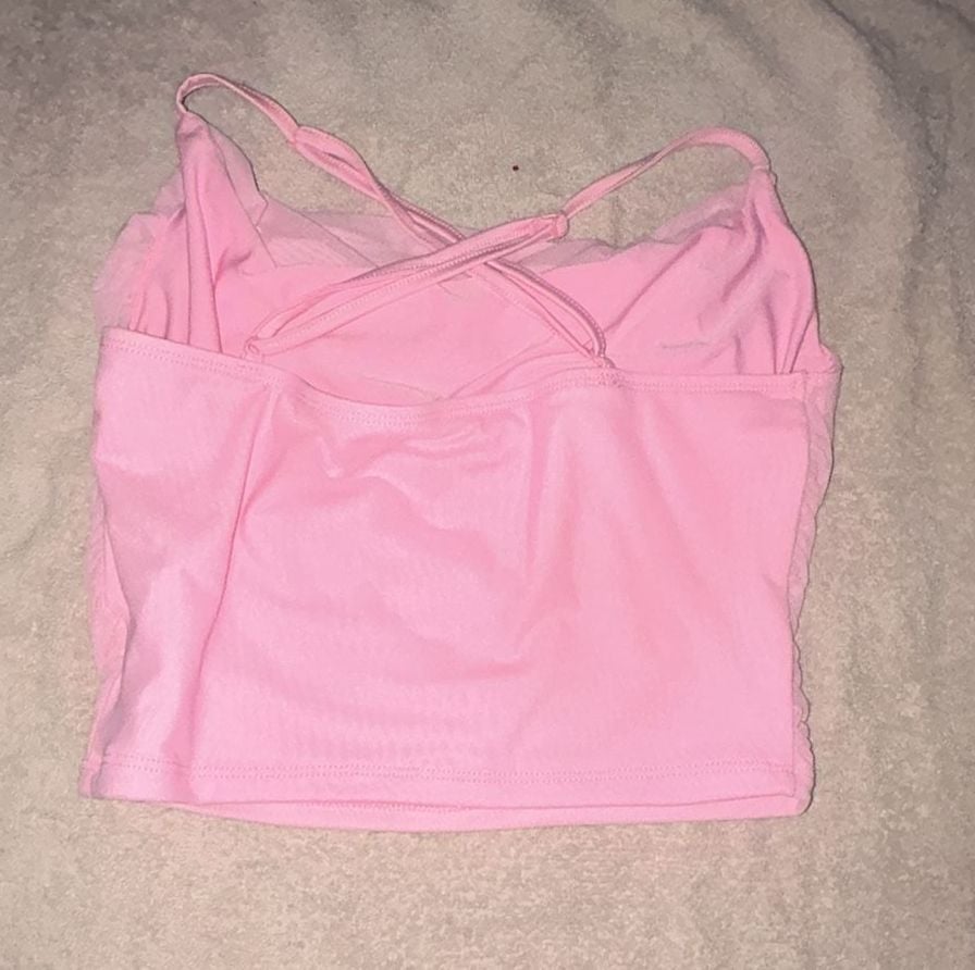 White Fox Boutique Pink Sheer Mesh Ruched Camisole Crop Top 2