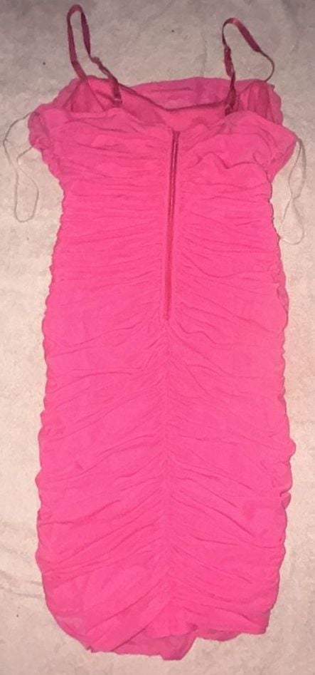 Privy Privately Privileged Hot Pink Ruched Mesh Bodycon Midi Dress 1