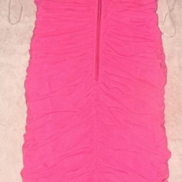 Privy Privately Privileged Hot Pink Ruched Mesh Bodycon Midi Dress