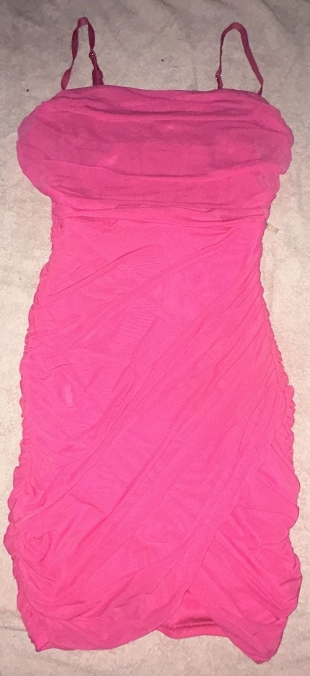 Privy Privately Privileged Hot Pink Ruched Mesh Bodycon Midi Dress 2
