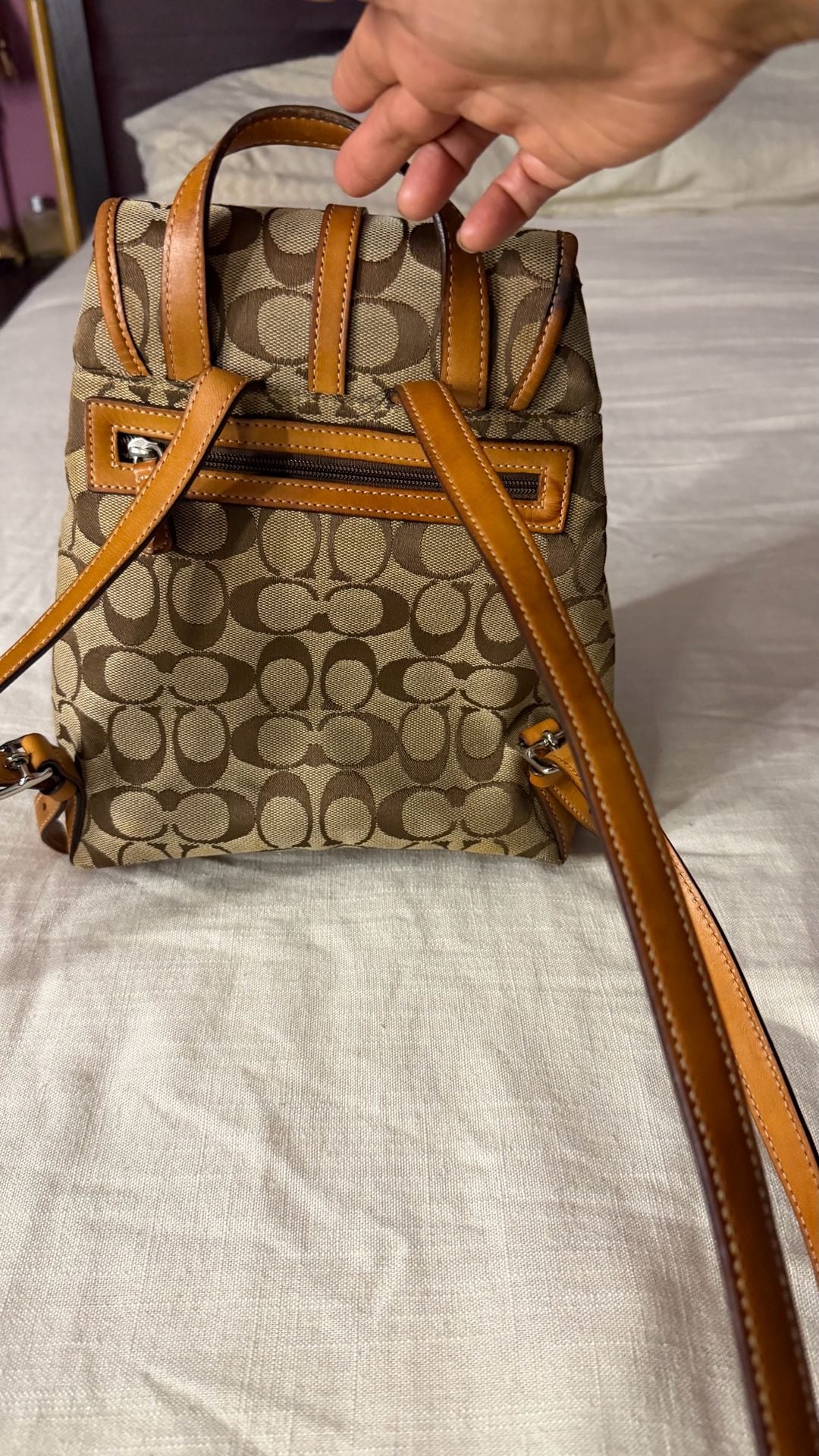 Coach Signature C Jacquard Canvas and Leather Small Backpack 7