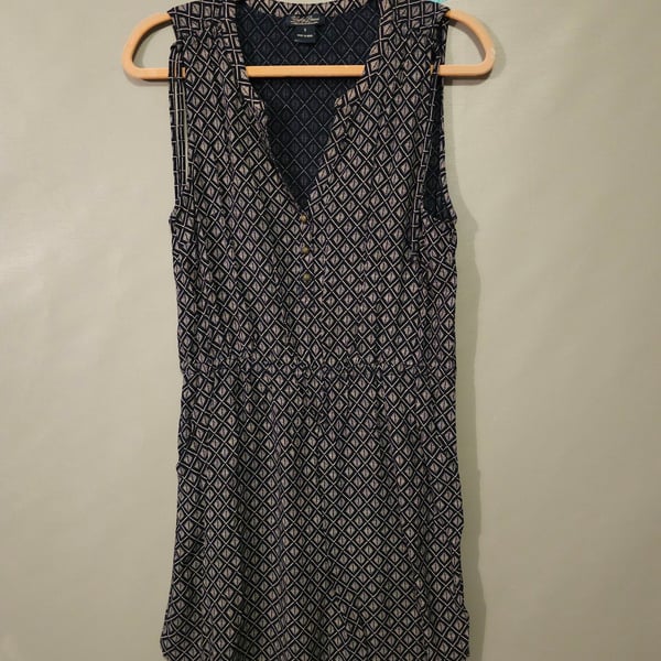 Lucky Brand Women's Sleeveless V-Neck Geometric Print Cinched Waist Dress