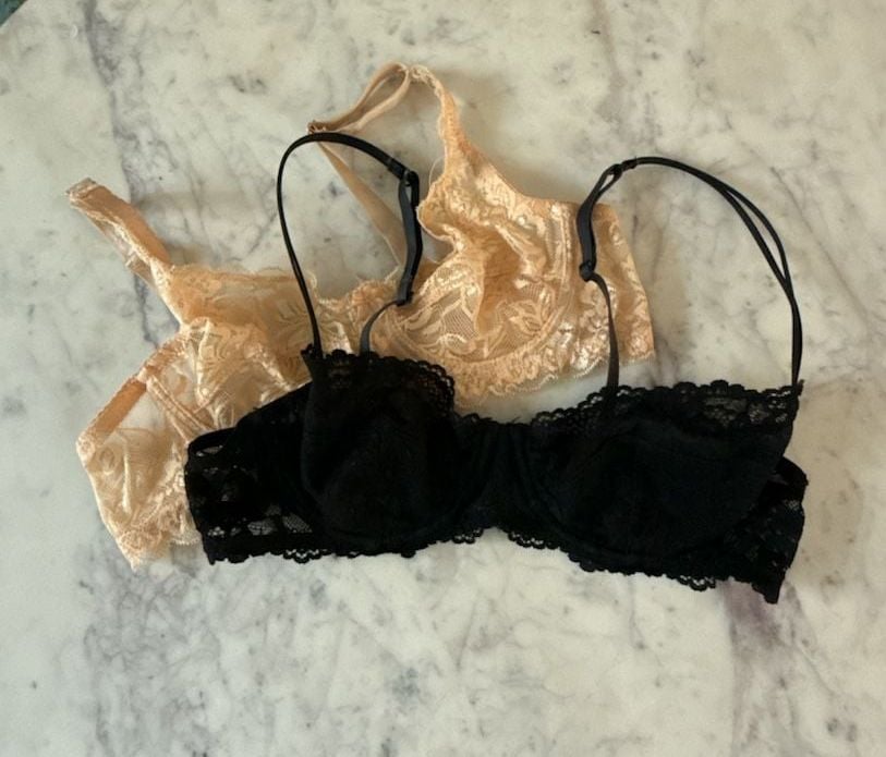Unlined Floral Lace Balconette Bra Set (Black and Beige) 1