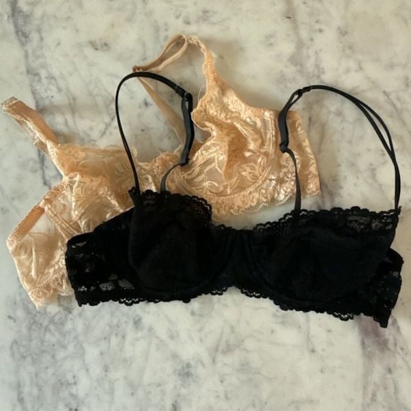 Unlined Floral Lace Balconette Bra Set (Black and Beige)