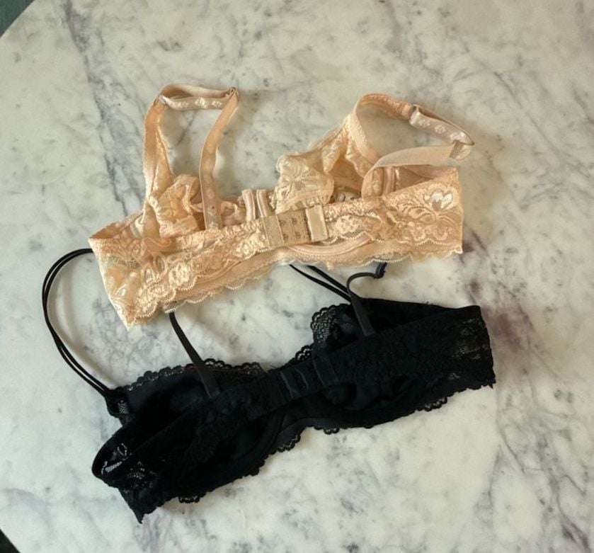Unlined Floral Lace Balconette Bra Set (Black and Beige) 2