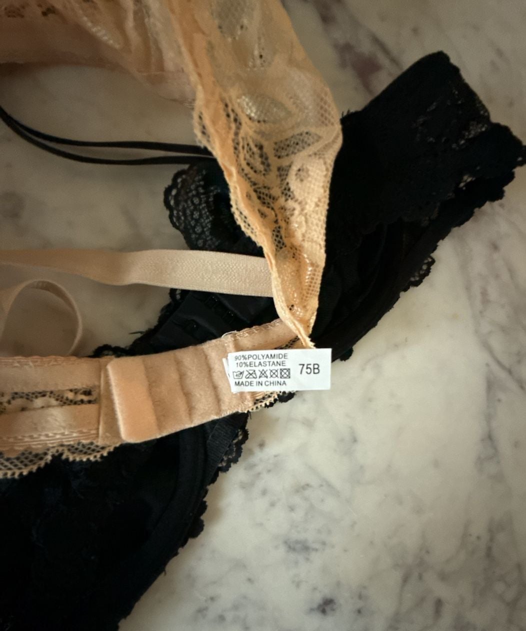 Unlined Floral Lace Balconette Bra Set (Black and Beige) 3
