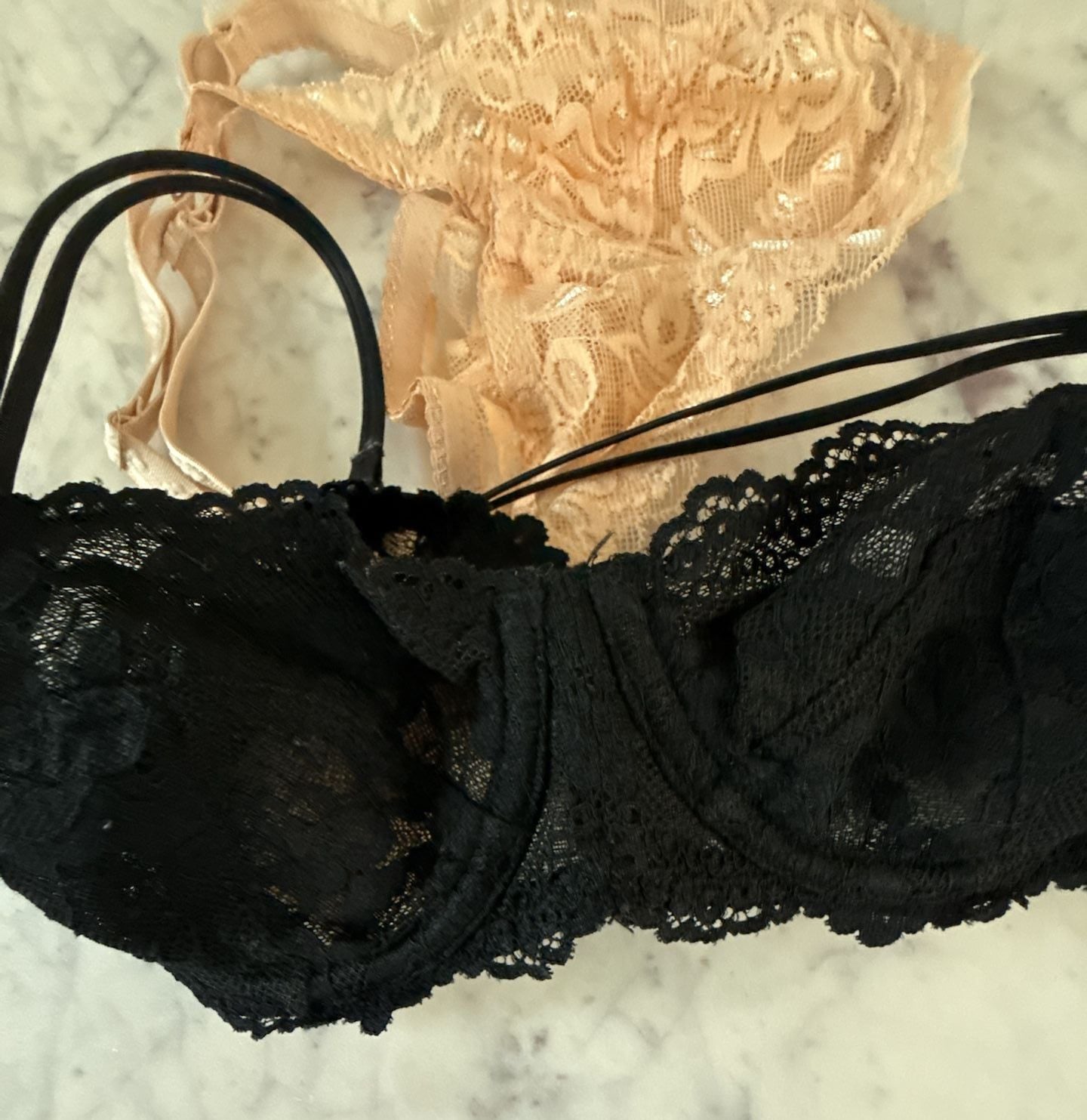 Unlined Floral Lace Balconette Bra Set (Black and Beige) 6