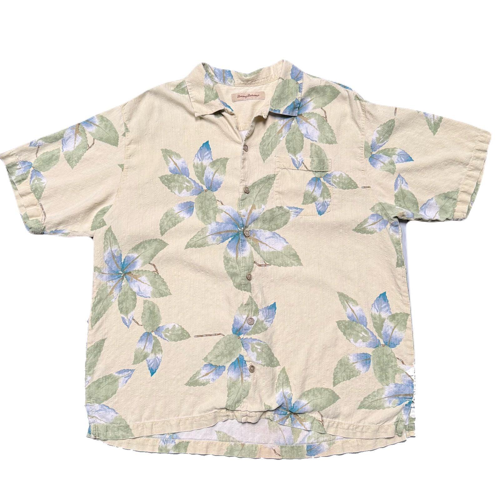 Vtg Tommy Bahama Shirt Mens XL 100% Silk Hawaiian Camp Cream Tropical Leaf Y2K 3